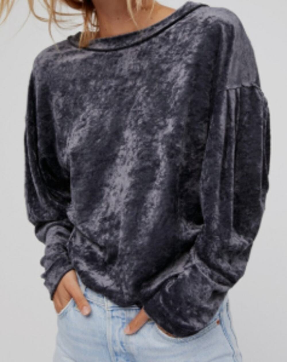 Free People We the Free Gray Crush Velvet Milan Top sz XS